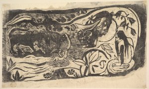 Woodcut with a Horned Head
