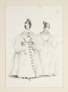 In the Evening. Dresses of muslin and Florence gauze by Paul Gavarni