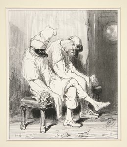 The School of Pierrots - No. 6 - The Bouquet Watch by Paul Gavarni