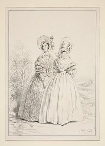 May 1837. Capotte with Drawstring and Bouquet of Violets; ... by Paul Gavarni