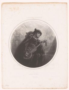 Man with Banjo Singing and Playing a Serenade (series: Illustrations of the Songs of Jeanne Gavarni) by Paul Gavarni