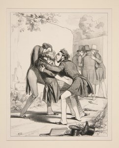 Mr Amedee, very strong with the pistol, received a bullet in the eye... by Paul Gavarni