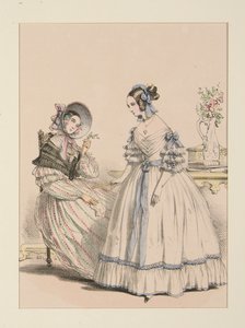 November 1838. Dress in Goat Hair Scarf with Pearl Stripes by Paul Gavarni