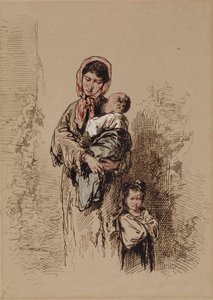 Peasant Woman with Two Young Children by Paul Gavarni