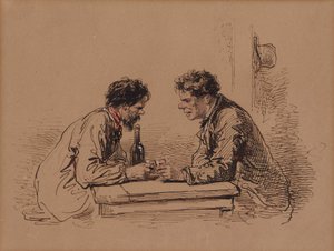 Two Men at a Table with Wine by Paul Gavarni