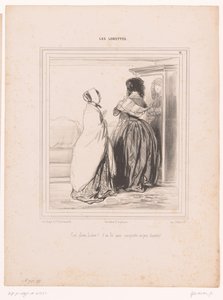 Woman Trying on Hat in Front of Mirror by Paul Gavarni