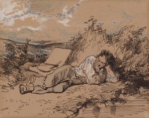 Young Artist Asleep by a Stream by Paul Gavarni