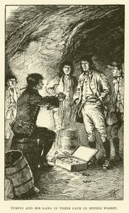 Turpin and his Gang in their Cave in Epping Forest (engraving) by Paul Hardy