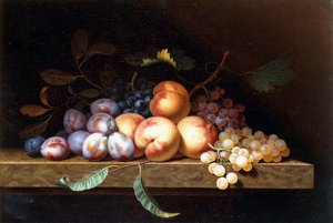 Peaches, Plums and Grapes on a Stone Ledge by Paul Liegeois