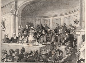 The Anti-Slavery Congress Held in Paris on 21, 22 and 23 September 1890 at the Geography Society in the Presence of Jules Simon, Emile Keller and Monseigneur Lavigerie - Engraving after Paul Merwart