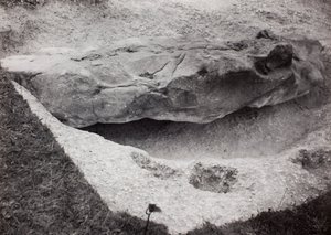 Rock recessed in grass