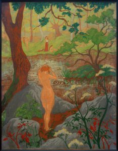 Female Nude Hairdressing by the Pond