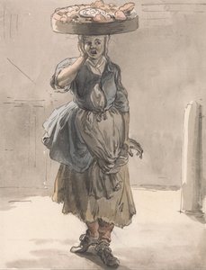 London Cries- A Girl with a Basket on Her Head (Lights for the Cats, Liver for the Dogs) by Paul Sandby