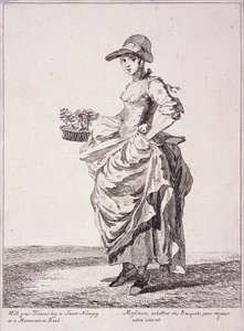 Nosegay and memo book seller, Cries of London by Paul Sandby