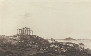 Views in the Levant: Ruined Temple on Hill at Suninum Overlooking Islands by Paul Sandby
