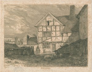 Wolverhampton - Ruins of a half-timber house: steel engraving, nd [c.1815] by Paul Sandby Munn