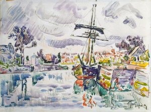 Sailboat at a Pier by Paul Signac
