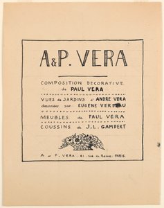 Drawing, Title Page, A & P Vera, Decorative Composition by Paul Vera/Views of Gardens by André Vera drawn by Eugène Verdeau/Furniture by Paul Vera/Cushions by J. L. Gampert, 1912–19