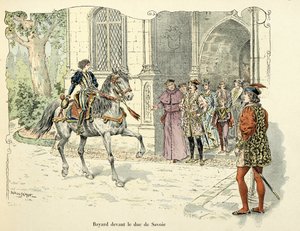 Illustration from the Book Histoire du Chevalier Bayard by Theodore Cahu, Illustrated by Paul De Semant: Bayard Age 11 Before the Duke of Savoy 1486 by Paul de Semant