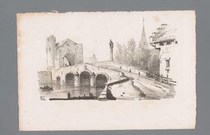 View of a Bridge with Gate, Church in the Background by Paulus Lauters