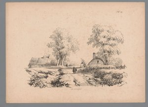 Landscape with Two Houses and Two Figures on a Road (Landscape Studies by Paulus Lauters) by Paulus Lauters