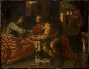 Esau selling his Birthright (Genesis 27:1-29) by Paulus Moreelse (copy after)