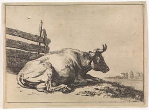 Lying Cow by a Fence by Paulus Potter