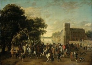 Prince Maurits with Prince Frederik Hendrik, Frederick V of Bohemia and Elizabeth Stuart at the Buitenhof, The Hague by Pauwels van Hillegaert