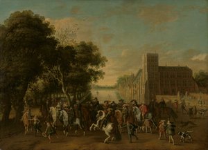 Prince Maurits, Accompanied by Prince Frederik Hendrik, Frederick V of Bohemia and His Wife Elizabeth Stuart, and Others, on the Buitenhof, The Hague