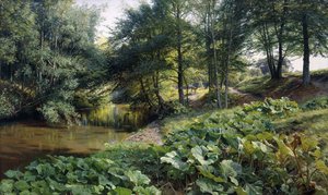 A Wooded River Landscape with Deer Beyond