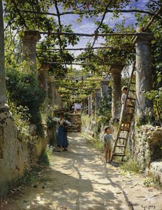 In the Shadow of an Italian Pergola, A Warm Afternoon in Anacapri by Peder Monsted