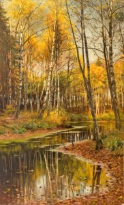 Birch Forest in Autumn Light by Peder Monsted