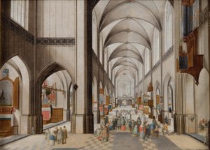 Interior of a Three-Aisled Gothic Church during a Sermon by Peeter Neeffs d.Æ.