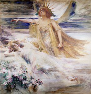 The Spirit of the New Century Allegory of the 20th Century Emerging Over the Sleeping 19th Century. Painting by Percy Anderson (pre-raphaelite) 1900 Private Collection