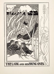 The Lark and Her Young Ones, from A Hundred Fables of Aesop, pub. 1903 by Percy J. Billingshurst