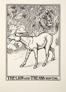 The Lion and The Ass Hunting, from Fontaine Fables, pub. 1905 by Percy J. Billingshurst