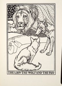 The Lion, the Wolf and the Fox, from Fontaine Fables, pub. 1905 by Percy J. Billingshurst