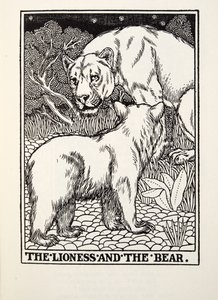 The Lioness and the Bear, from Fontaine Fables, pub. 1905 by Percy J. Billingshurst