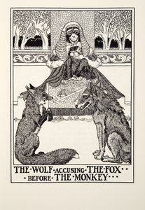 The Wolf Accusing The Fox before the Monkey, from Fontaine Fables, pub. 1905 by Percy J. Billingshurst
