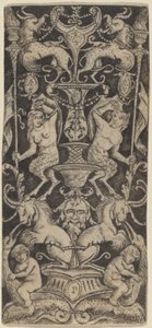 Panel of Ornament with Two Naked Children on Monstrous Beasts by Peregrino da Cesena