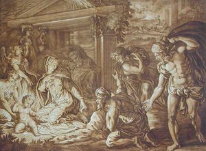 The Adoration of the Shepherds, engraved by Elishah Kirkhall, 1724 by Perino del Vaga