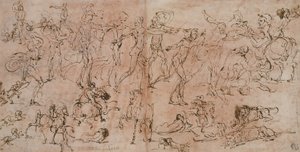 Studies of Warriors, Horsemen, and Lions by Perino del Vaga