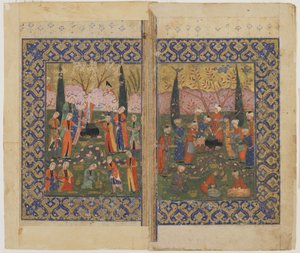 A picnic in a garden by Persian School