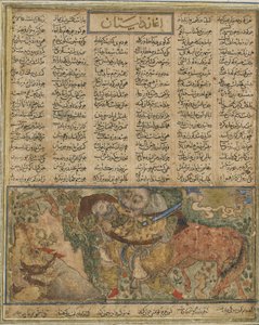 Akrvan Div preparing to heave the sleeping Rustam into the sea, from a Shahnama (Book of Kings) by Firdawsi by Persian School