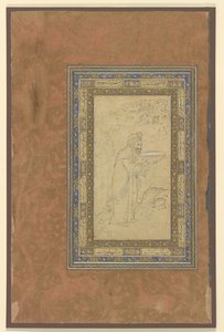 An old man carries a bowl by Persian School