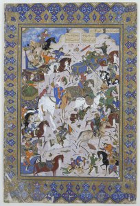 Battle between Khusrau and Bahram Chubaina, from the poem Layla and Majnun originally by Nizami by Persian School