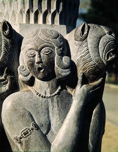 Detail of a Figure Holding a Lion, Safavid Dynasty (Stone) by Persian School