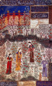 First interview of Prince Houmay and Princess Houmayoun of China. Miniature from a poem by Kuradjou Kirmani by the school of Herat (1430). Iran. Decorative Arts, Paris by Persian School