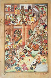 Genghis Khan captures a Chinese town, miniature from the 