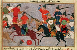 Genghis Khan (c.1162-1227) in Battle, from a book by Rashid-al-Din (1247-1318)